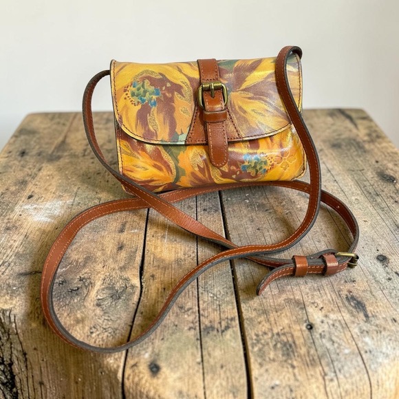Patricia Nash Handbags - Patricia Nash Torri Crossbody Bag Leather Floral Hand Painted Yellow Tan Multi
